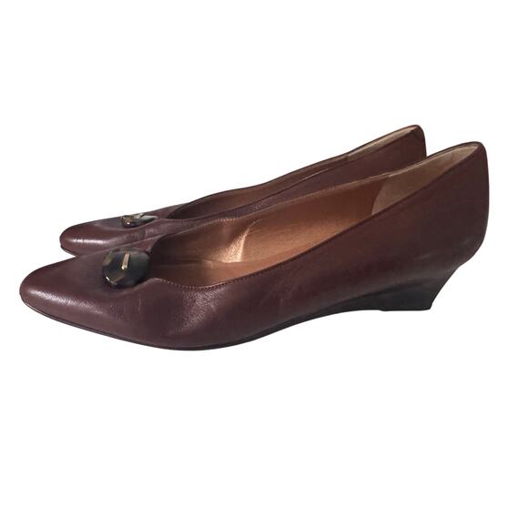 Bally Brown Leather Flats Women’s Size 8 Tortoise Buckle Vintage - Picture 1 of 6